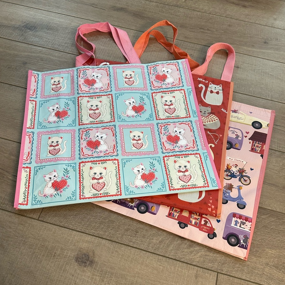Homegoods TJMaxx Marshalls Valentines Day Cat & Mouse Heart Print Tote Bags NWOT